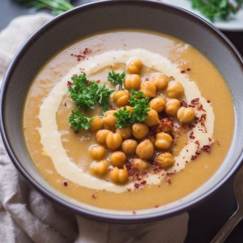 Creamy dairy-free zucchini and sweet potato soup ready in 20 minutes