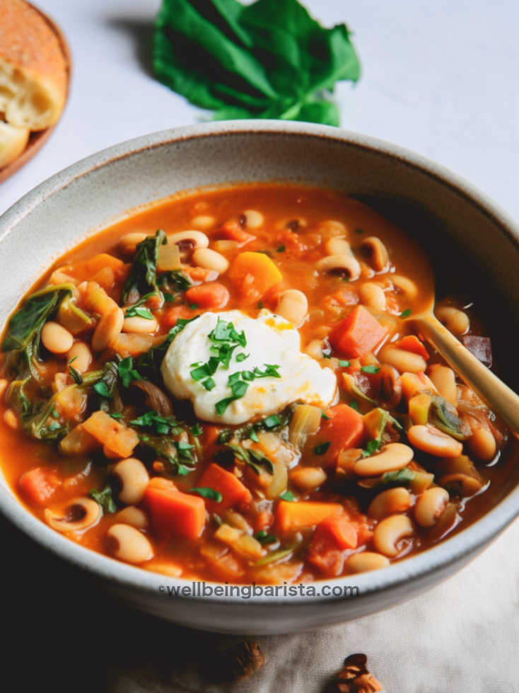 Butter bean Tomato Stew with Muhsrooms and Spinach