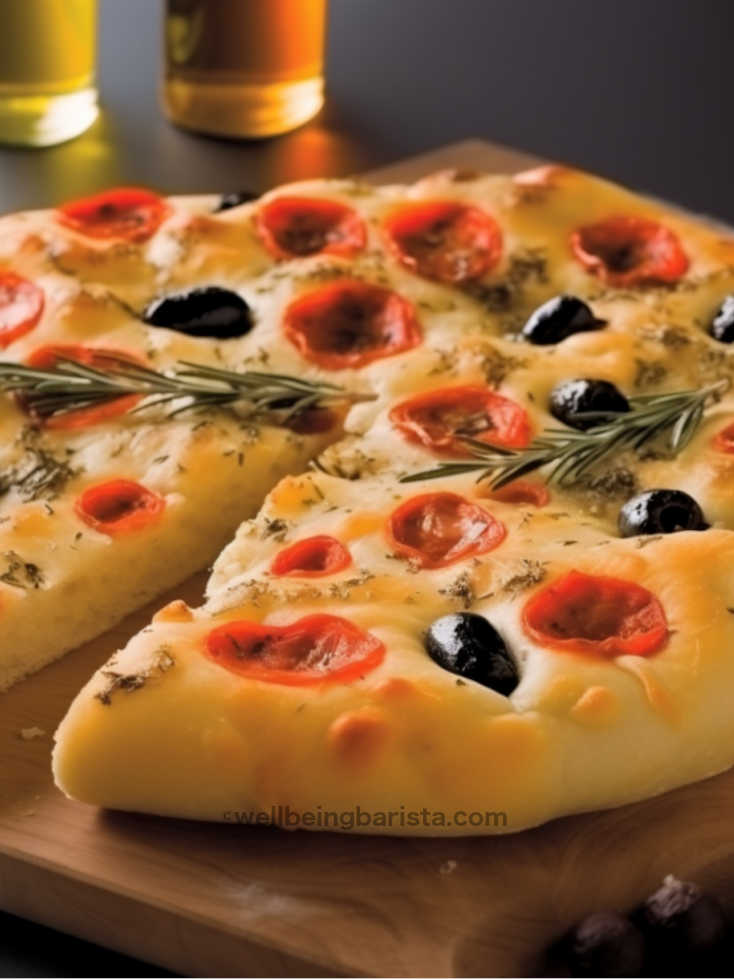 Focaccia Pugliese with tomatoes and olives