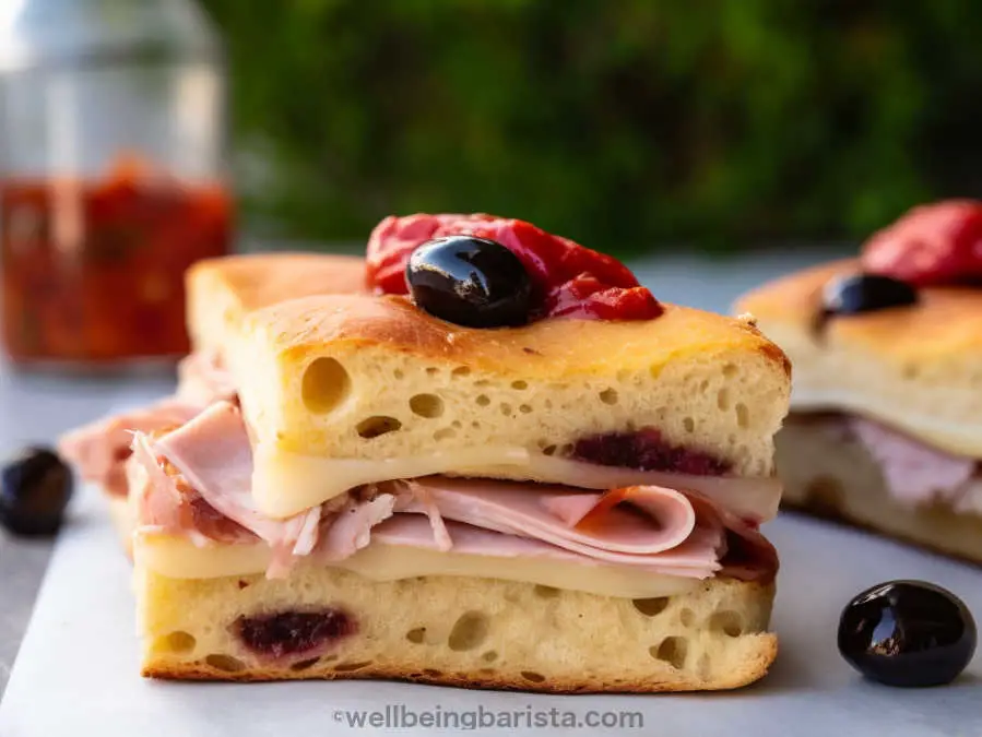 focaccia pugliese sandwich with mortadella