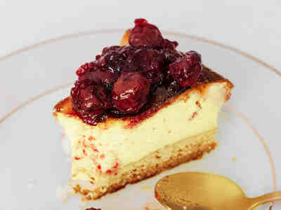 Lemon Crumb Cheesecake with Cherry Topping