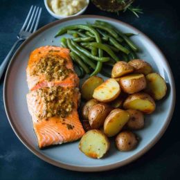 maple syrup dijon glazed air fryer salmon and potatoes