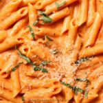 Penne in spicy vodka sauce with a dash of parsley on top