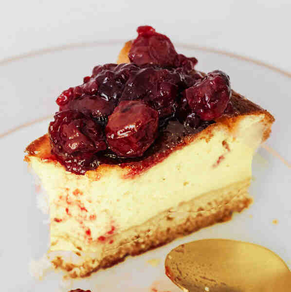 Lemon Crumb Cheesecake with Cherry Topping