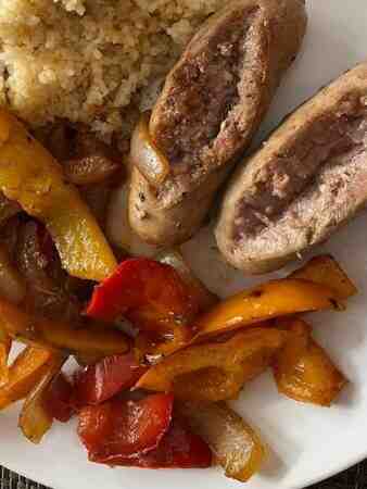 Baked Sausage pepper onions