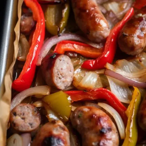 Onion, sausage and pepper sheetpan dinner