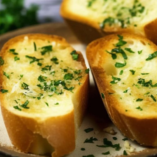 Nando's-style sliced garlic bread with melted butter and parsley flakes