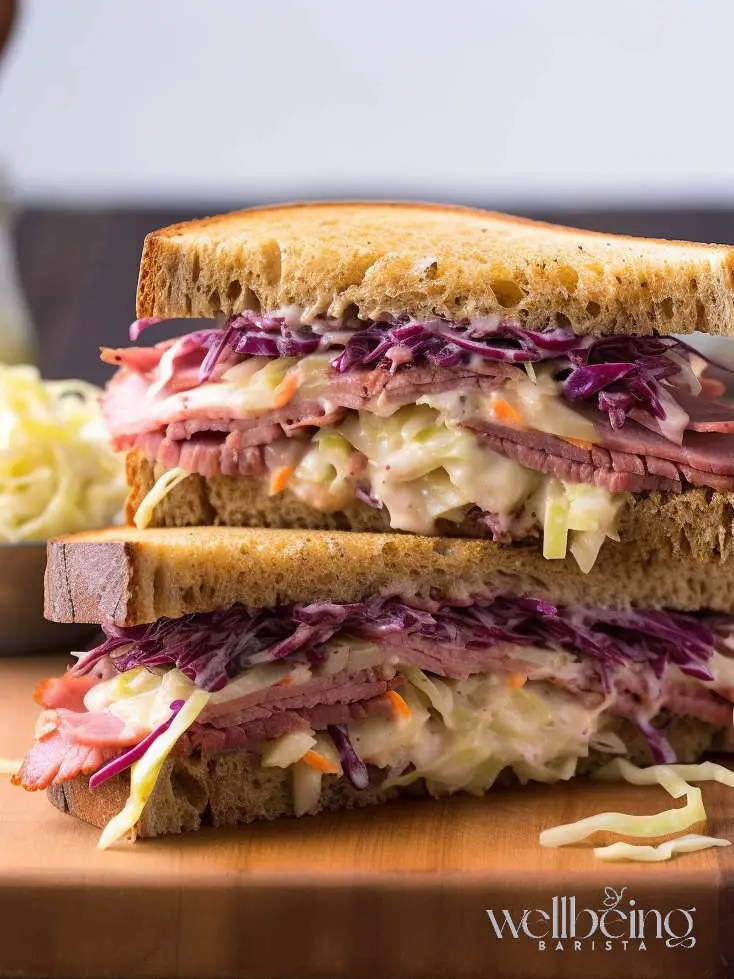 salted beef sandwich with corned beef, cabbage slow, swiss cheese and honey mustard dressing