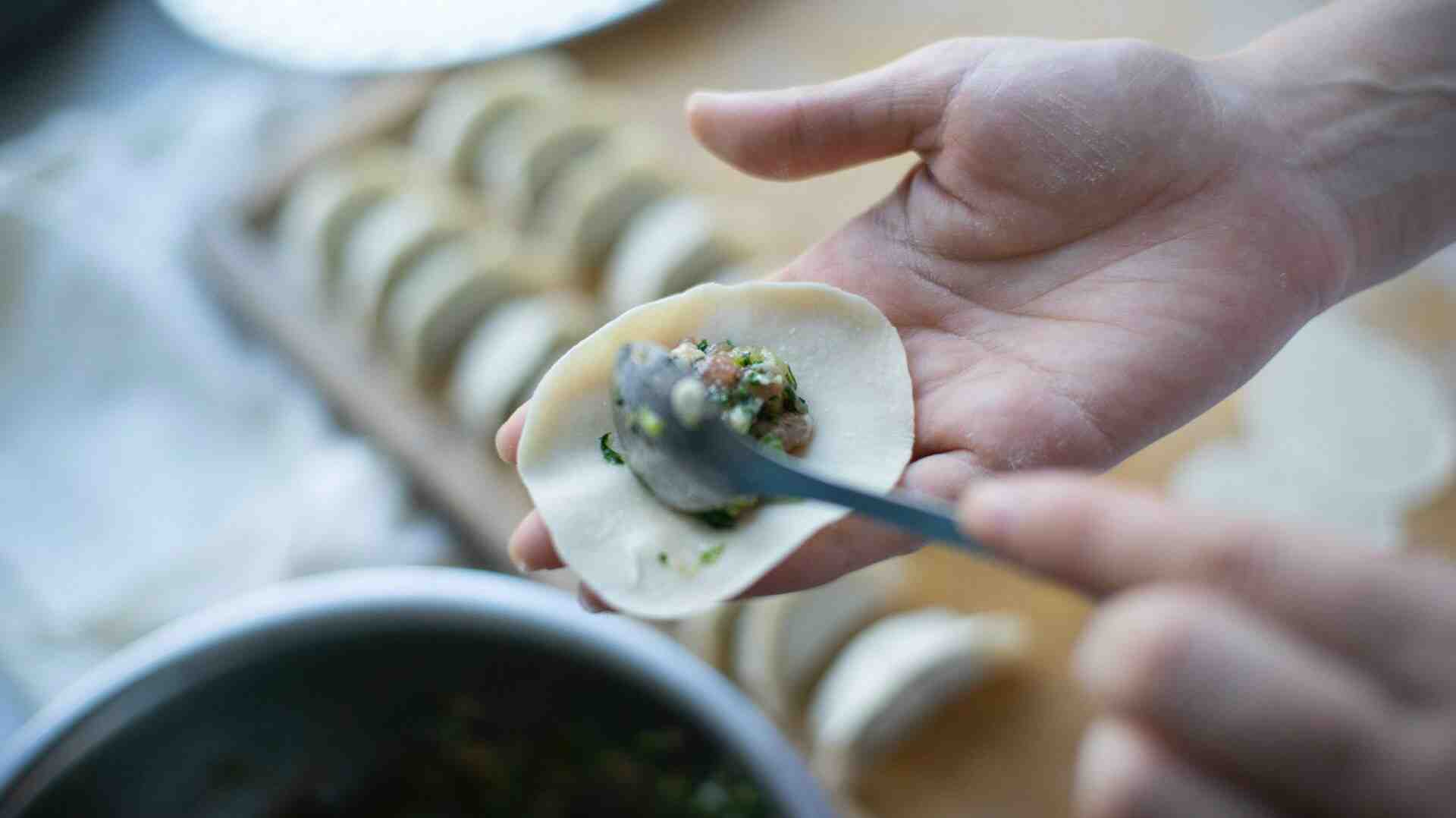 Dumpling wrappers, filling and tray