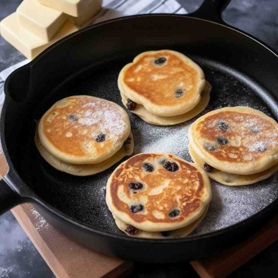 cooking welsh cakes on a skillet