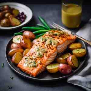 maple syrup glazed salmon and potatoes in air fryer