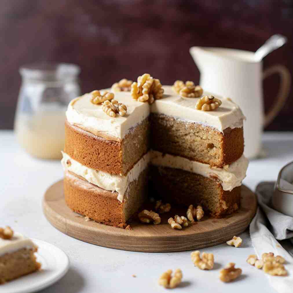 厨苑食谱: 咖啡核桃蛋糕Coffee and Walnut Sponge Cake （Delia Smith）