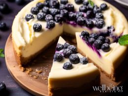 banana cream pie topped with blueberries