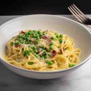 pasta carbonara cheesecake factory with peas and bacon