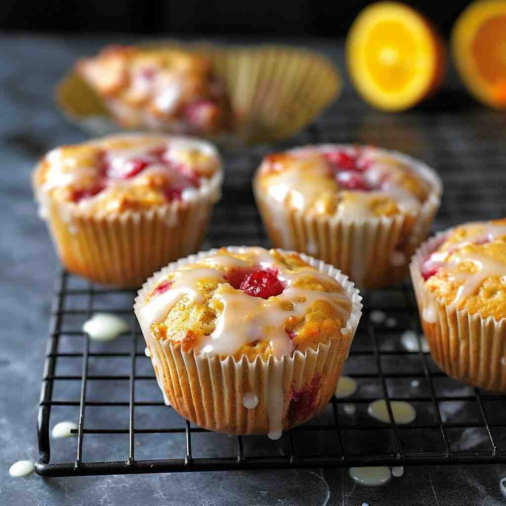 apple and raspberry muffins with orange glazing