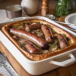 toad in the hole in a large baking pan