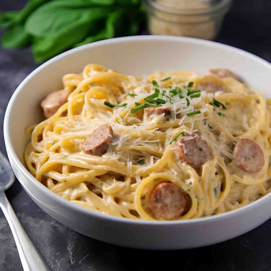 pasta carbonara with sausage