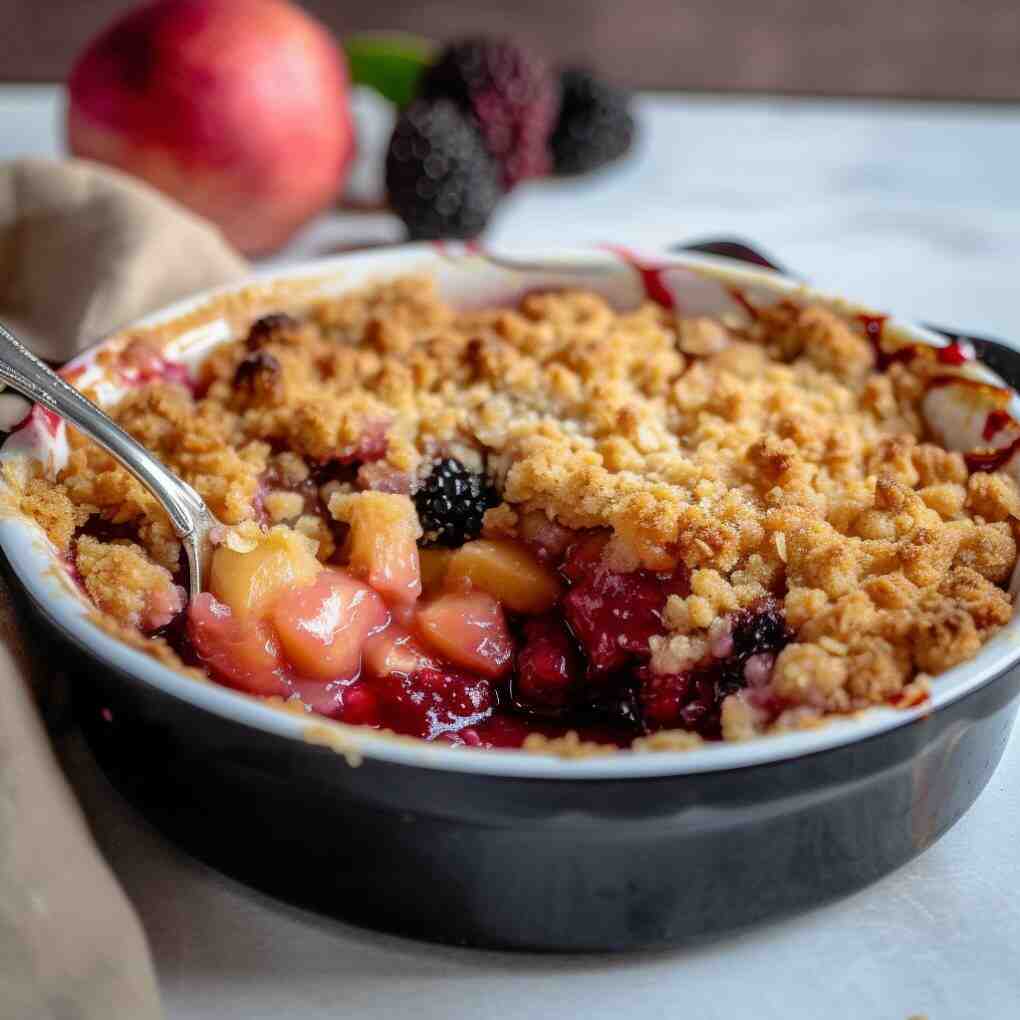 Apple and Blackberry crumble with Hazelnut Topping