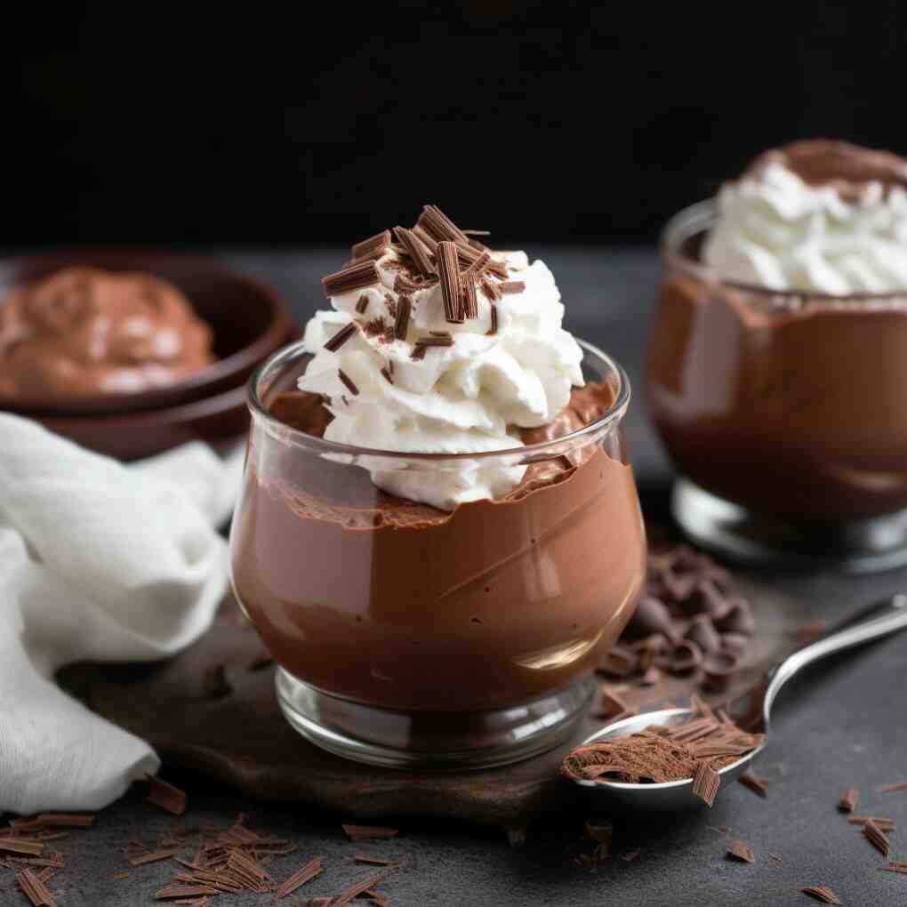 chocolate mousse with whipped cream and chocolate sprinkles