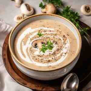 chestnut mushroom soup with soy sauce and garlic