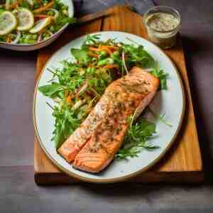 salmon fillet with hoisin dressing vegetables