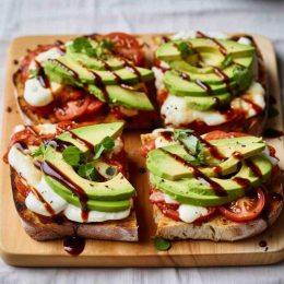 toasted ciabatta with avocado and tomato paste