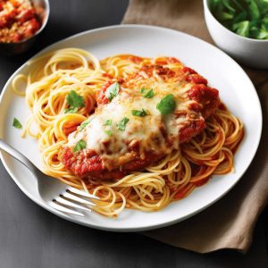golden ramsay chicken parmesan with spaghetti marinara and broccoli rabe as side