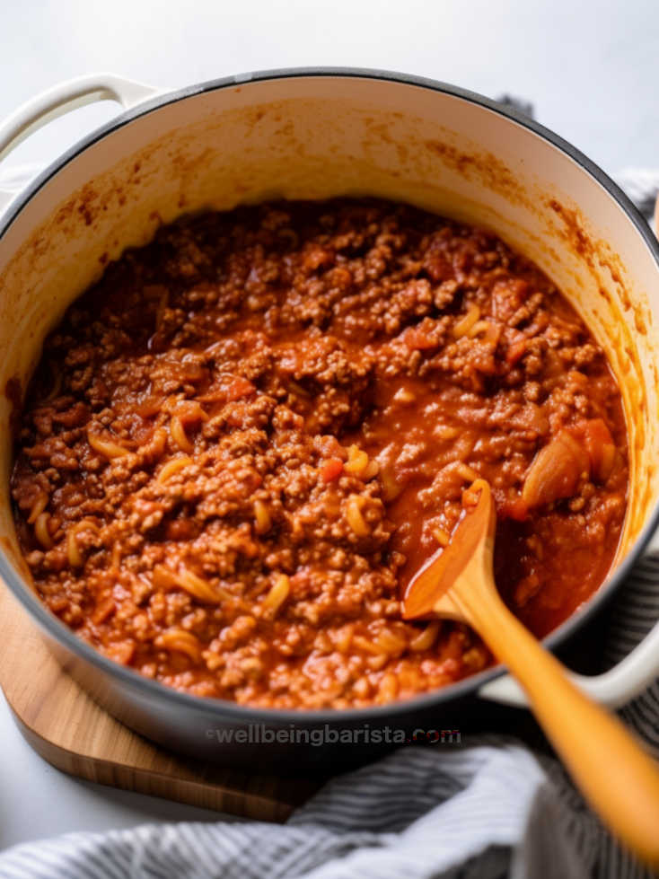 authentic ragu bolognese in a dutch oven