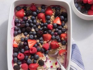 One Pan Baked Oatmeal with Bananas, Raspberries, Blueberries and Strawberries
