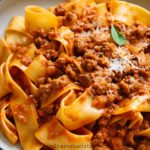 Pappardelle ragu alla bolognese served on a plate