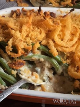 green bean casserole with crispy onions