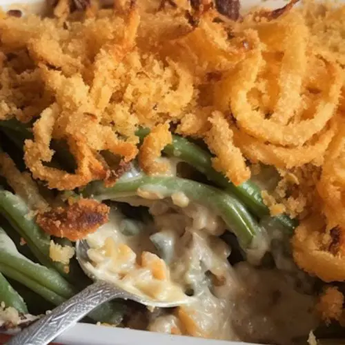 green bean casserole with crispy onions