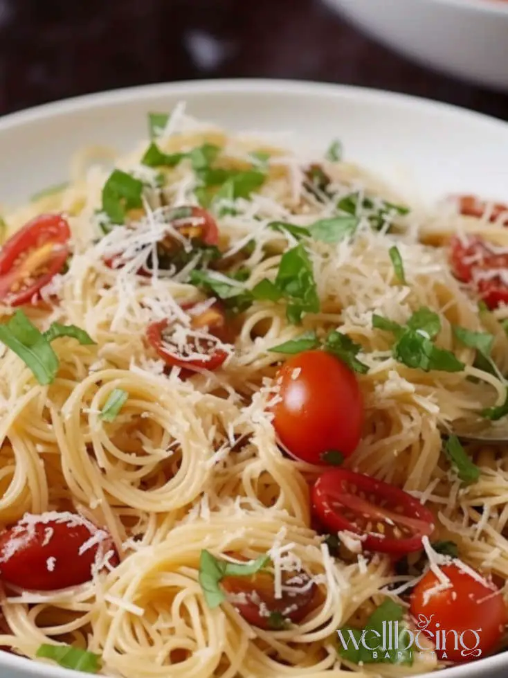 Spaghettini with Tomatoes Basil and Olive Oil Dressing