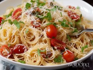 Spaghettini with Tomato and Basil and Oliv Oil Dressing