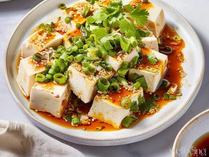 Korean Marinated Silken Tofu with Sesame Seeds and Soy Sauce Marinate