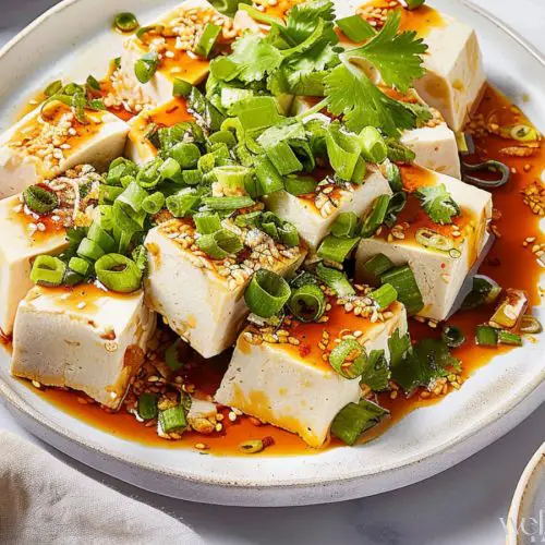 Korean Marinated Silken Tofu with Sesame Seeds and Soy Sauce Marinate