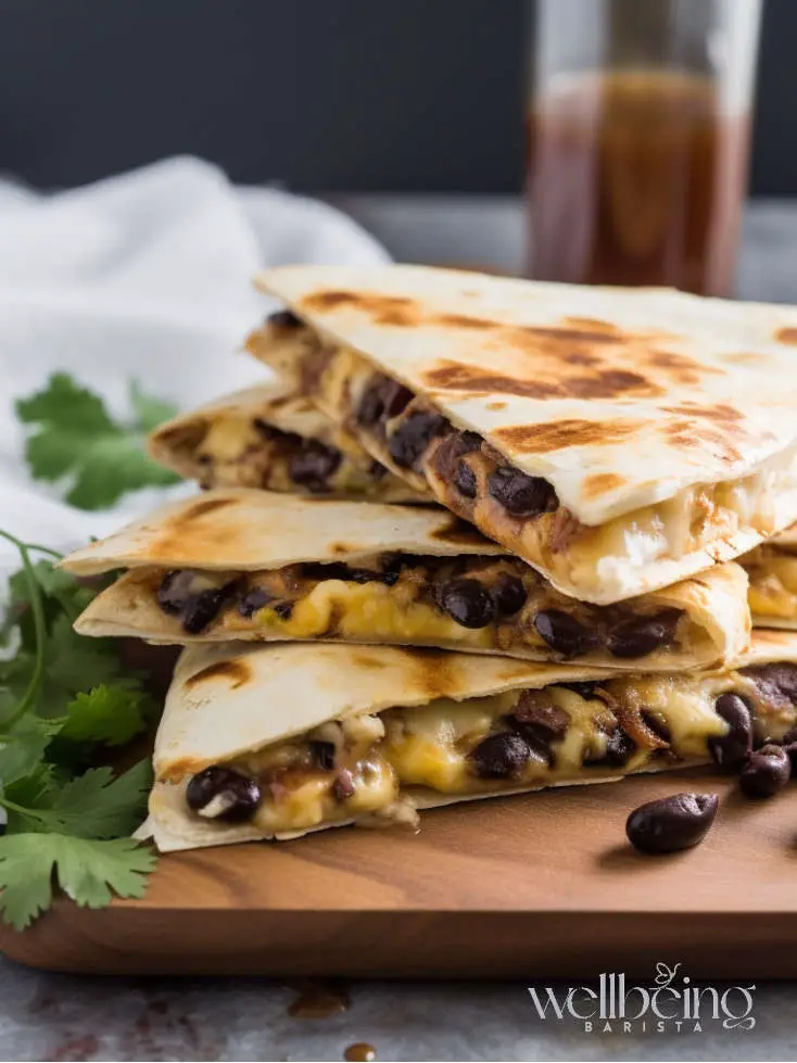 vegetarian cheesy breakfast quesadilla with black beans