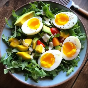 arugula salad with mango and hard boiled eggs