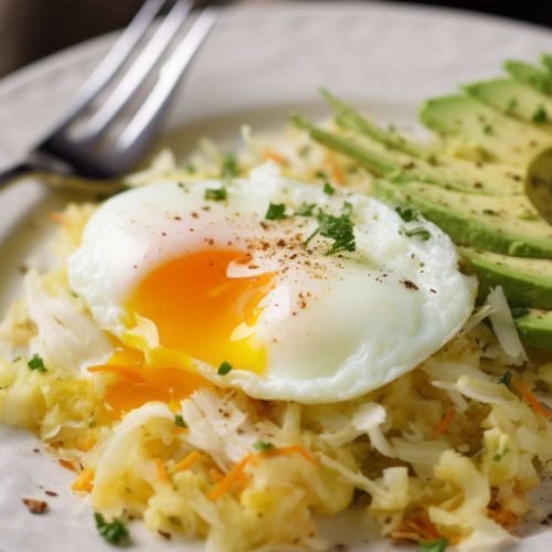 Eggs with sauerkraut and avocado