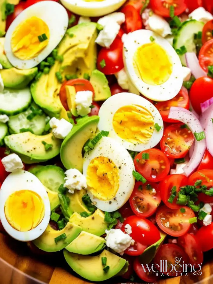 spinach tomato avocado salad with hard boiled egg and cucumbers