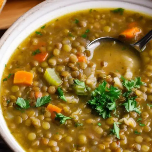 Green Mediterranean Diet Lentil Soup with Spinach