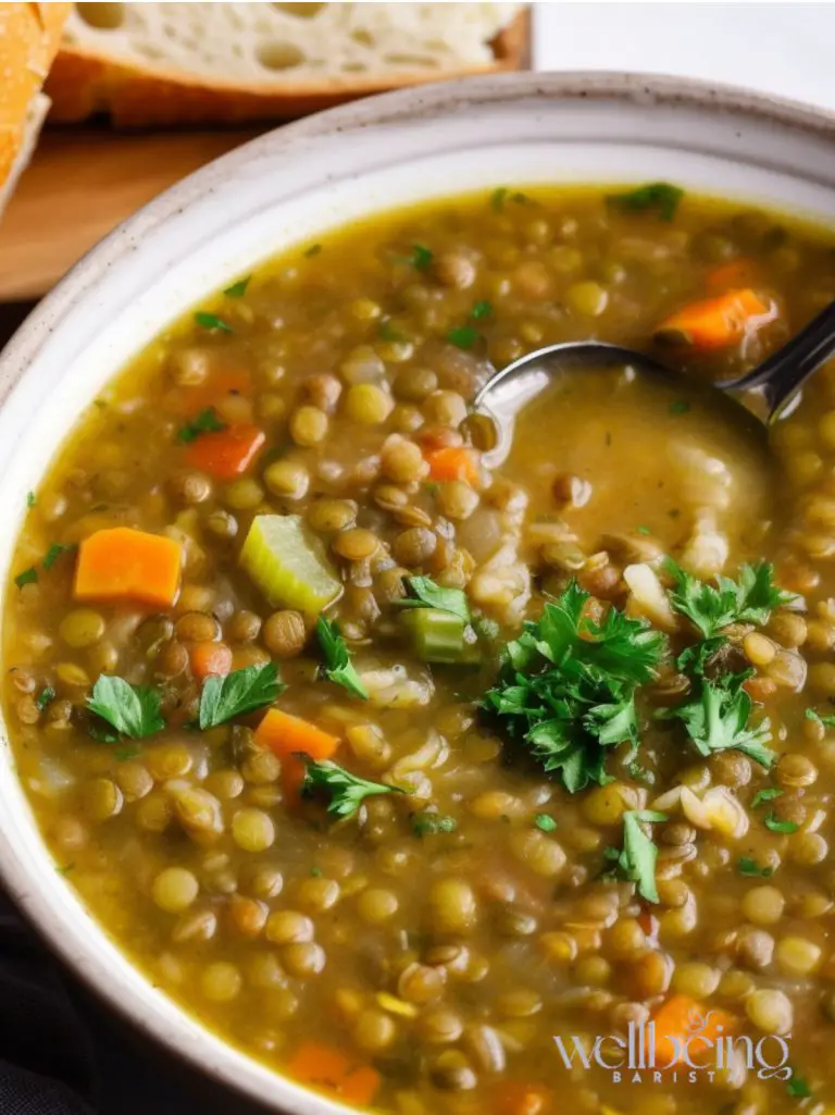 Green Mediterranean Diet Lentil Soup with Spinach