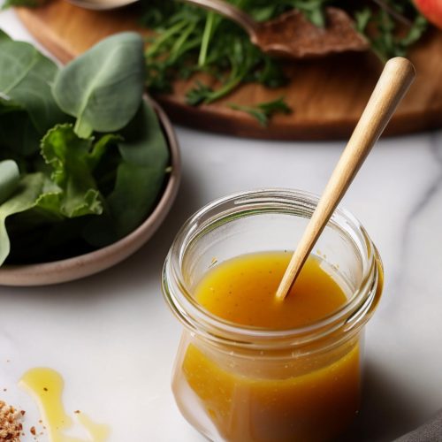 Apple cider vinaigrette with garlic in a glass container
