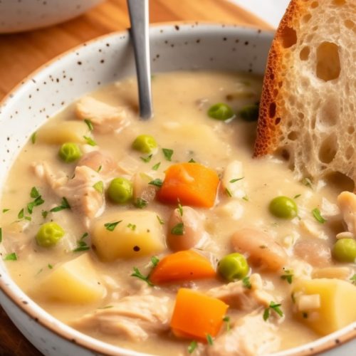 Creamy chicken stew with wine and herbs