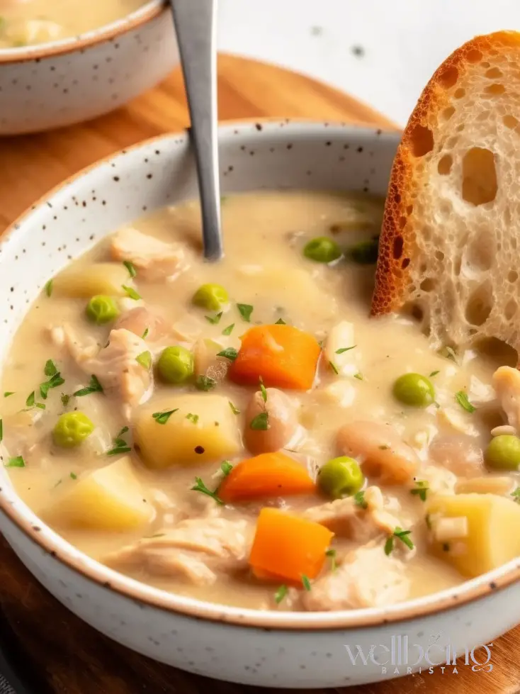 Creamy chicken stew with wine and herbs